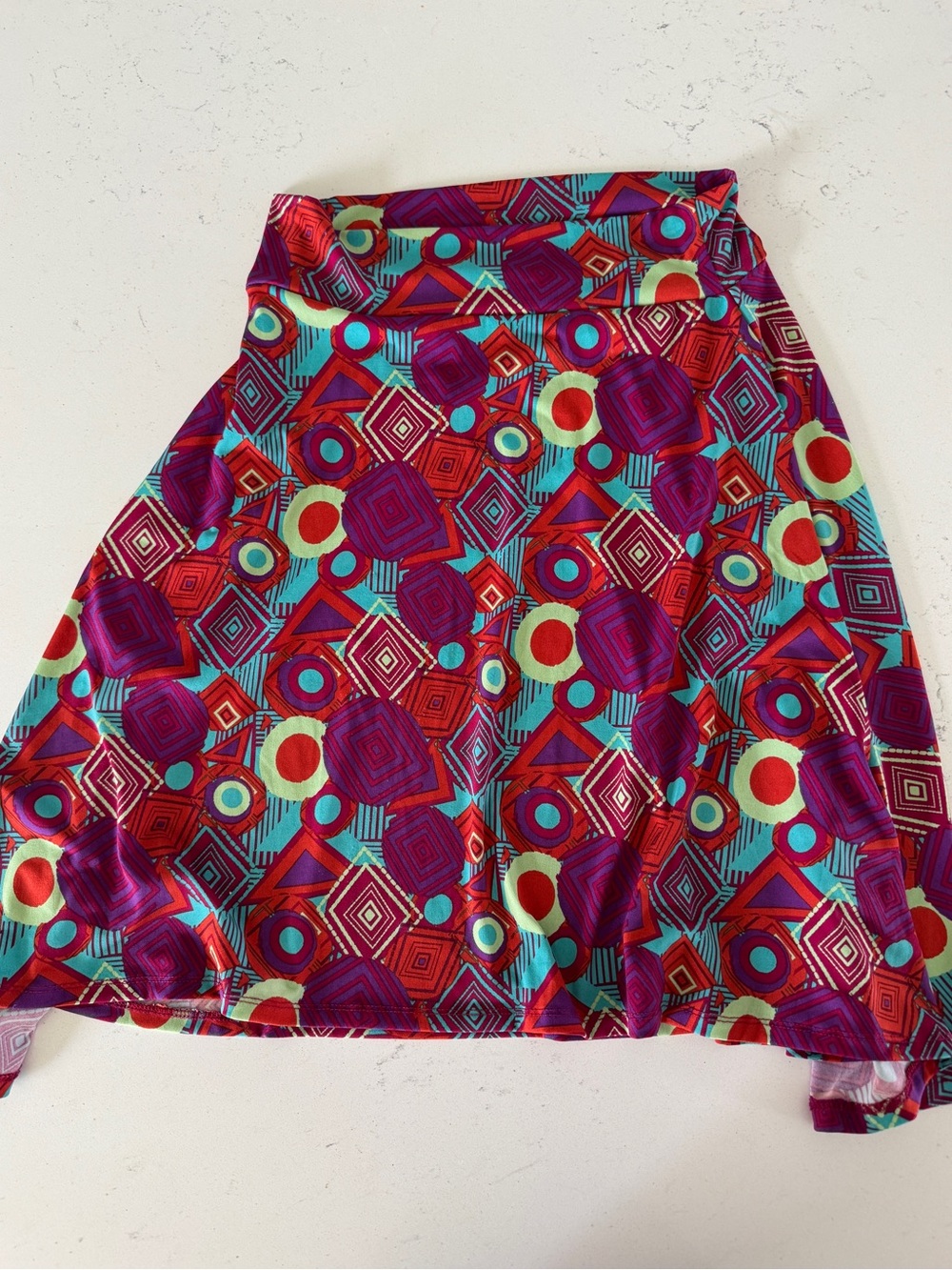 LuLaRoe Circle & Geometric Print Skater Skirt - Red, Teal & Purple